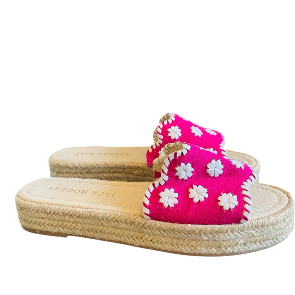 Jack Rogers Palmer Espadrille Pink & White Slide-On Platform Sandals Size 9 - Picture 2 of 8